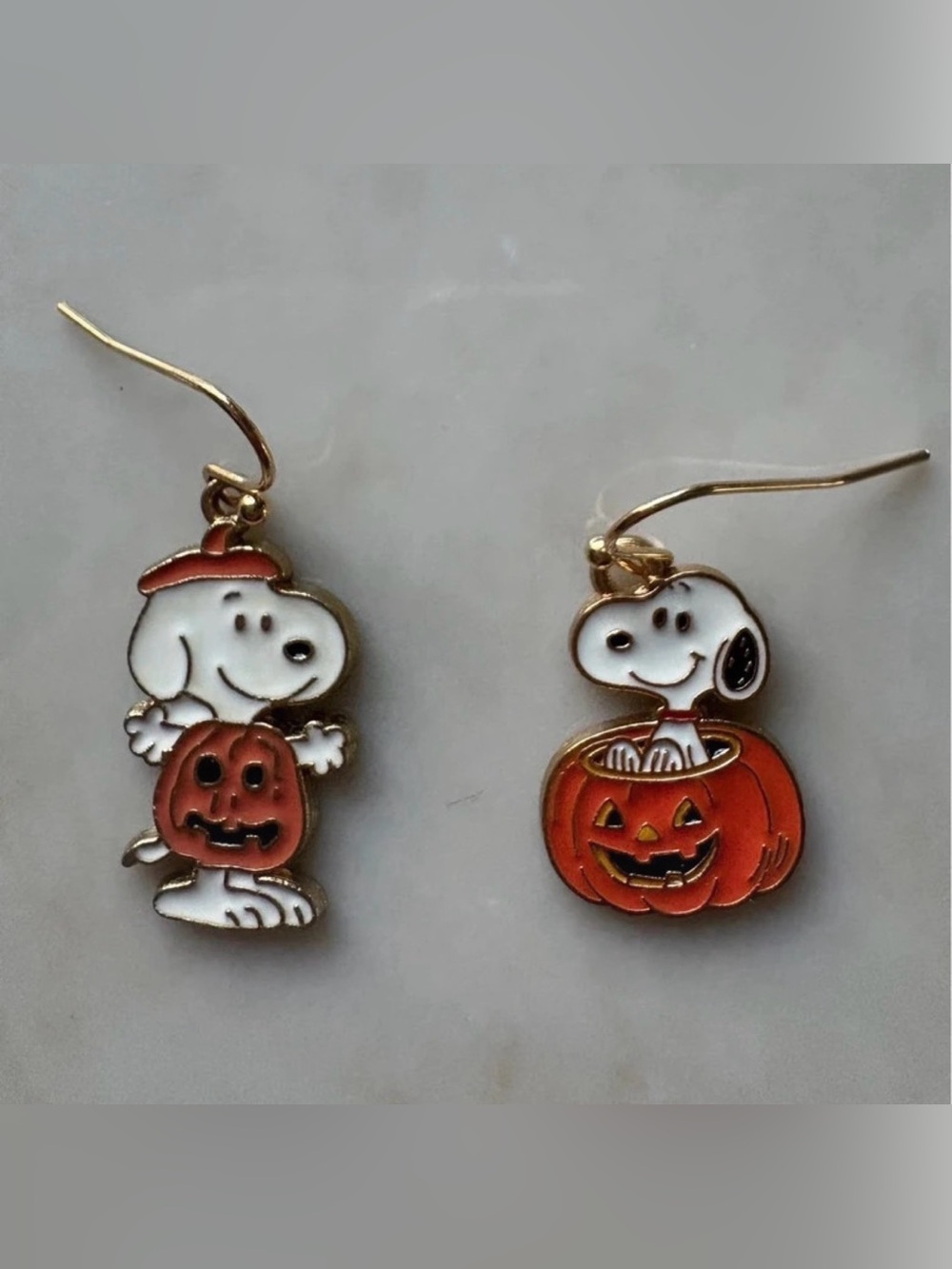 Halloween Snoopy Pumpkin Dangle Earrings - Orange & White